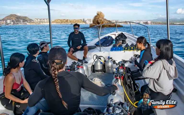 Dive safety briefing on a boat with instructions before a scuba dive