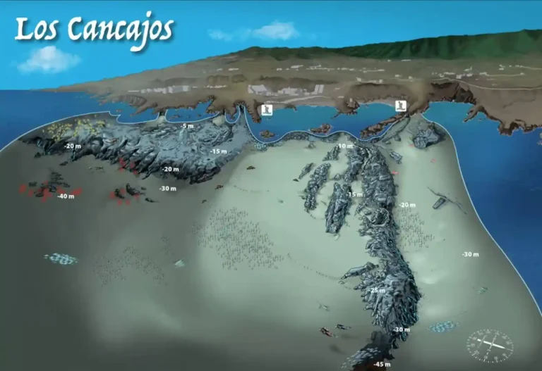 Map showing the main dive sites in Los Cancajos, La Palma