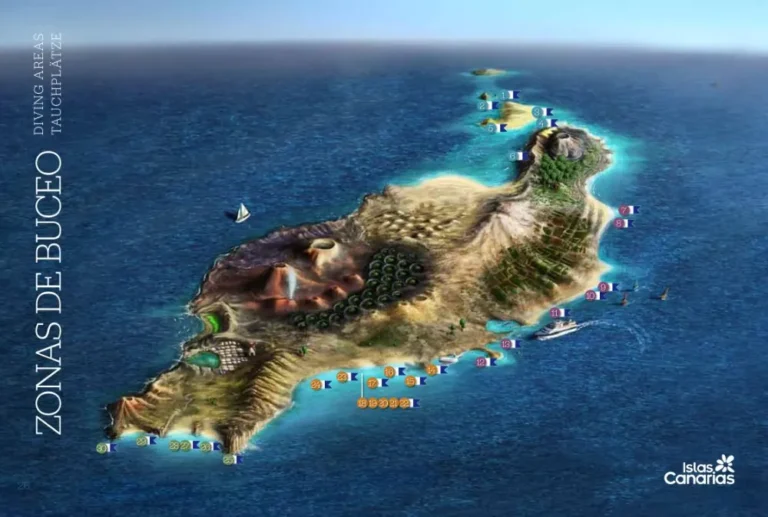 Mapa con puntos de buceo de Lanzarote, incluyendo la zona de Costa Teguise
