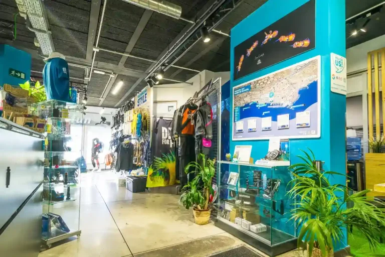 Scuba tanks and diving equipment prepared inside a diving center in La Palma